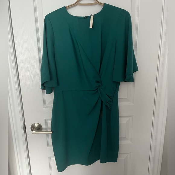 ASOS | ASOS DESIGN twist front mini dress with angel sleeve in antique green - Picture 6 of 9
